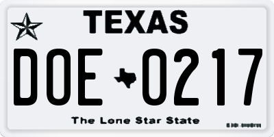 TX license plate DOE0217