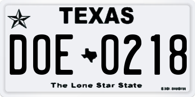 TX license plate DOE0218