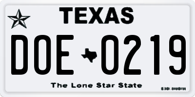 TX license plate DOE0219