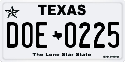 TX license plate DOE0225