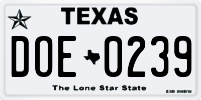 TX license plate DOE0239