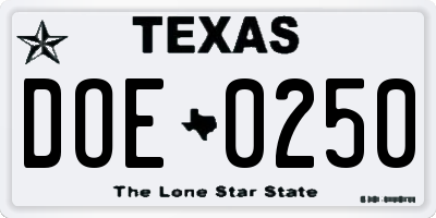 TX license plate DOE0250