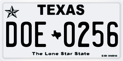 TX license plate DOE0256