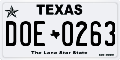 TX license plate DOE0263