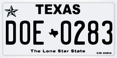 TX license plate DOE0283
