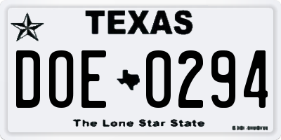 TX license plate DOE0294