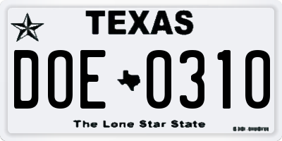 TX license plate DOE0310