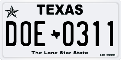 TX license plate DOE0311