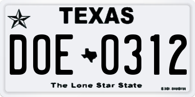 TX license plate DOE0312
