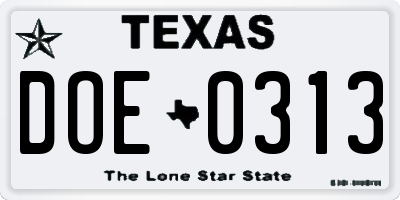 TX license plate DOE0313