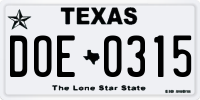 TX license plate DOE0315