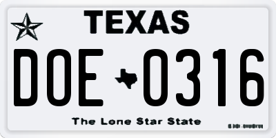 TX license plate DOE0316