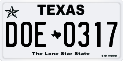 TX license plate DOE0317
