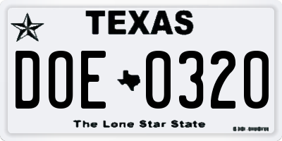 TX license plate DOE0320