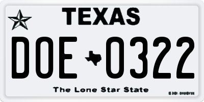 TX license plate DOE0322
