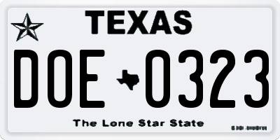 TX license plate DOE0323