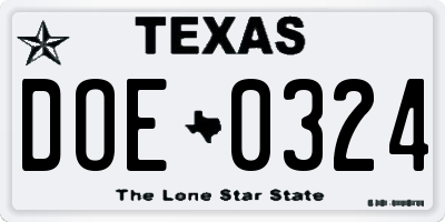 TX license plate DOE0324