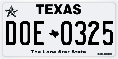 TX license plate DOE0325