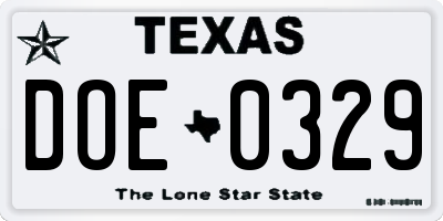 TX license plate DOE0329