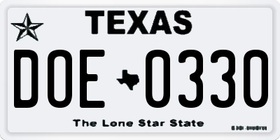 TX license plate DOE0330