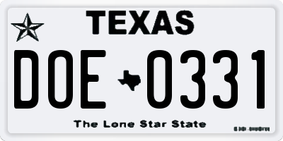 TX license plate DOE0331