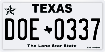 TX license plate DOE0337