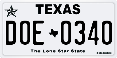 TX license plate DOE0340