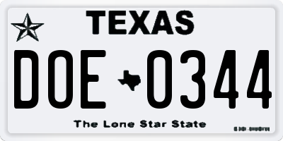 TX license plate DOE0344
