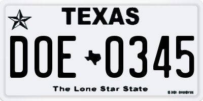 TX license plate DOE0345