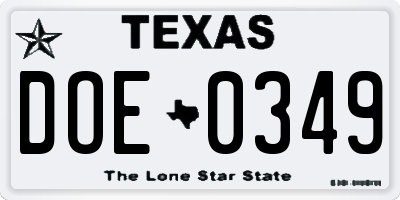 TX license plate DOE0349