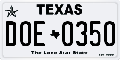 TX license plate DOE0350