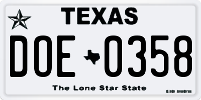 TX license plate DOE0358