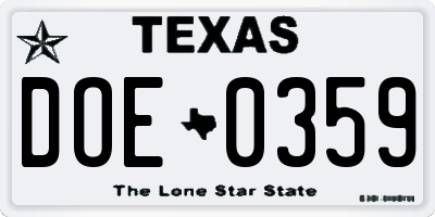 TX license plate DOE0359