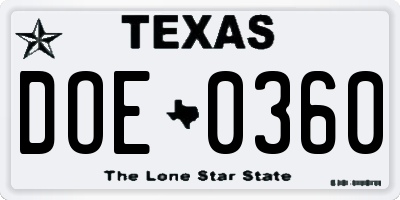TX license plate DOE0360