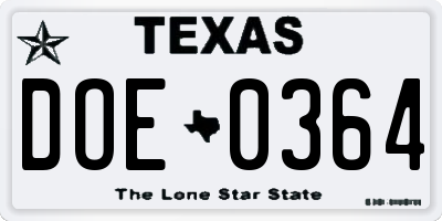 TX license plate DOE0364