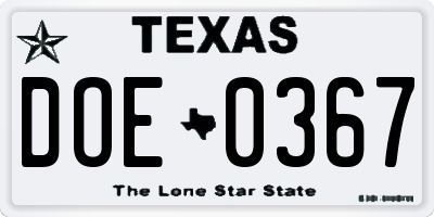 TX license plate DOE0367