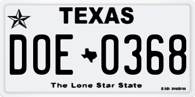TX license plate DOE0368