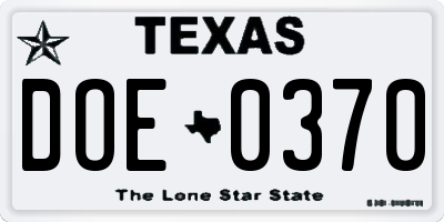 TX license plate DOE0370