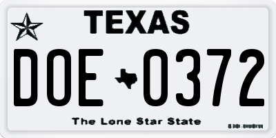 TX license plate DOE0372