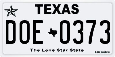TX license plate DOE0373