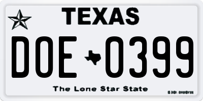 TX license plate DOE0399