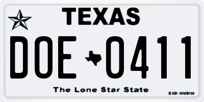 TX license plate DOE0411