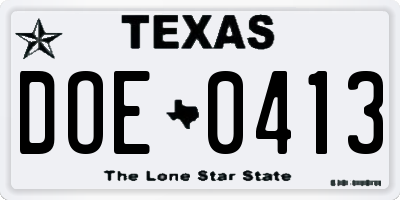 TX license plate DOE0413