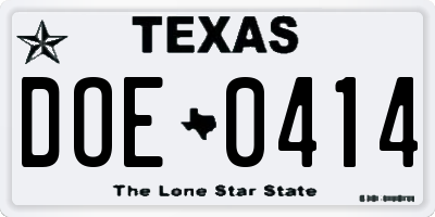TX license plate DOE0414