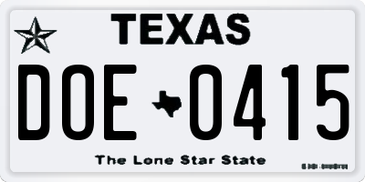 TX license plate DOE0415