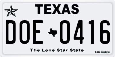 TX license plate DOE0416