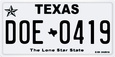 TX license plate DOE0419