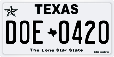TX license plate DOE0420