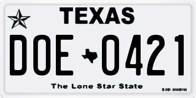 TX license plate DOE0421