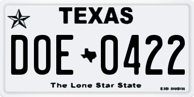 TX license plate DOE0422